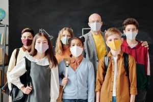 Masked school kids